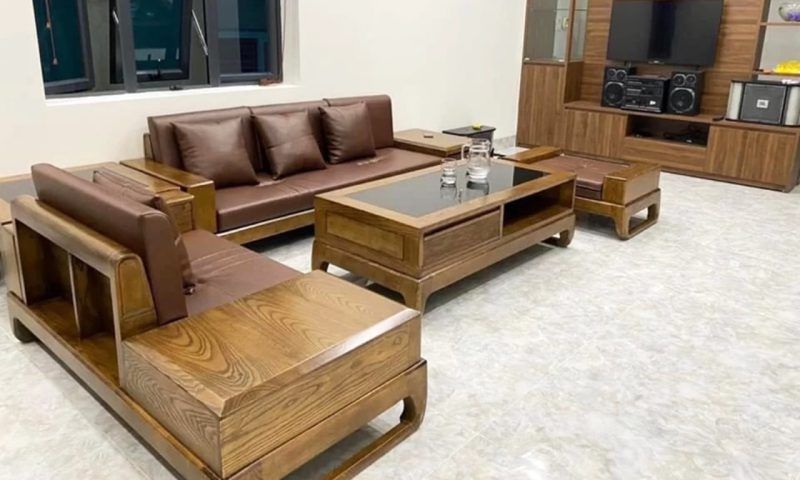 Bộ sofa góc gỗ sồi màu óc chó BG29