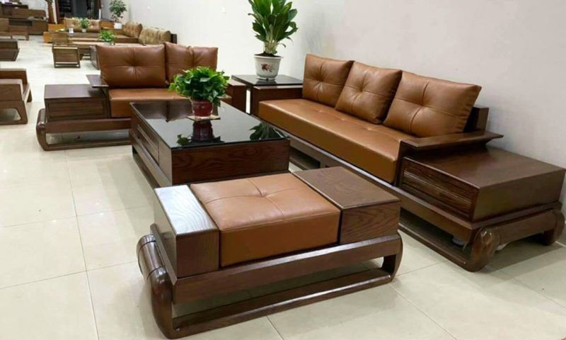 Bộ sofa góc gỗ sồi nga cả đệm BG28