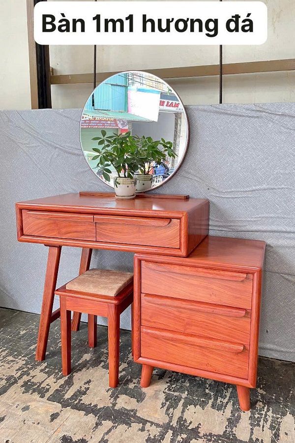 Bàn phấn gương tròn gỗ Xoan Đào HNBP35