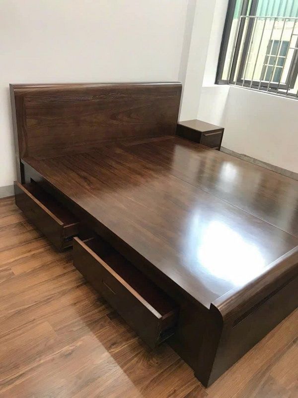 Giường ngủ ngăn kéo 1m6 x 2m màu óc chó gỗ hương HNG101