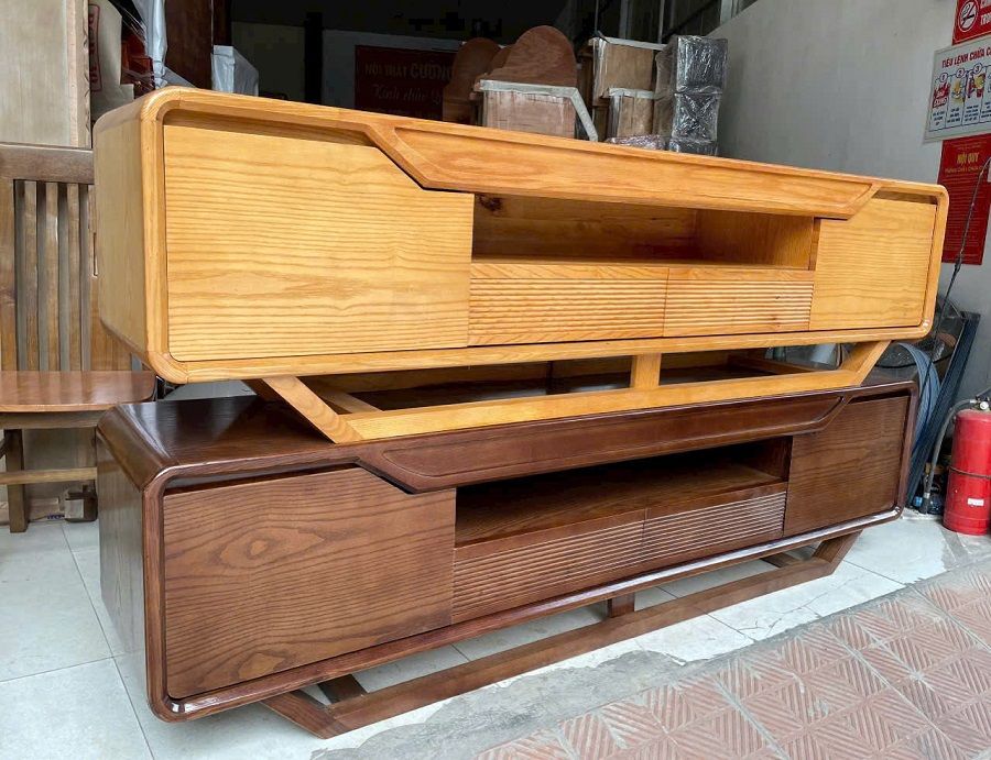 Kệ tivi chân thuyền gỗ sồi HNK102