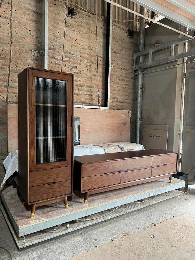 Tủ trang trí kèm kệ gỗ sồi HDC03