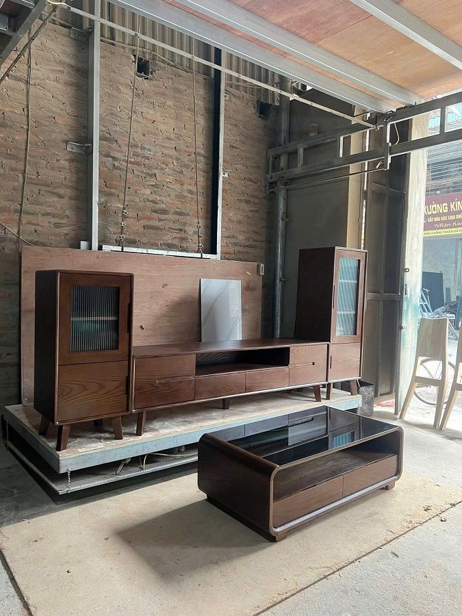 Combo 2 tủ trang trí và kệ gỗ sồi